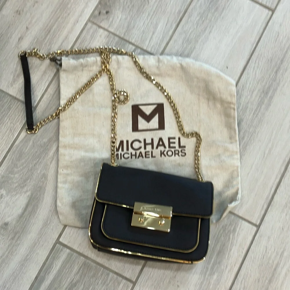 Rare Michael Kors Brown Saffiano Leather/ Gold, Adjustable Gold Chain Strap- New